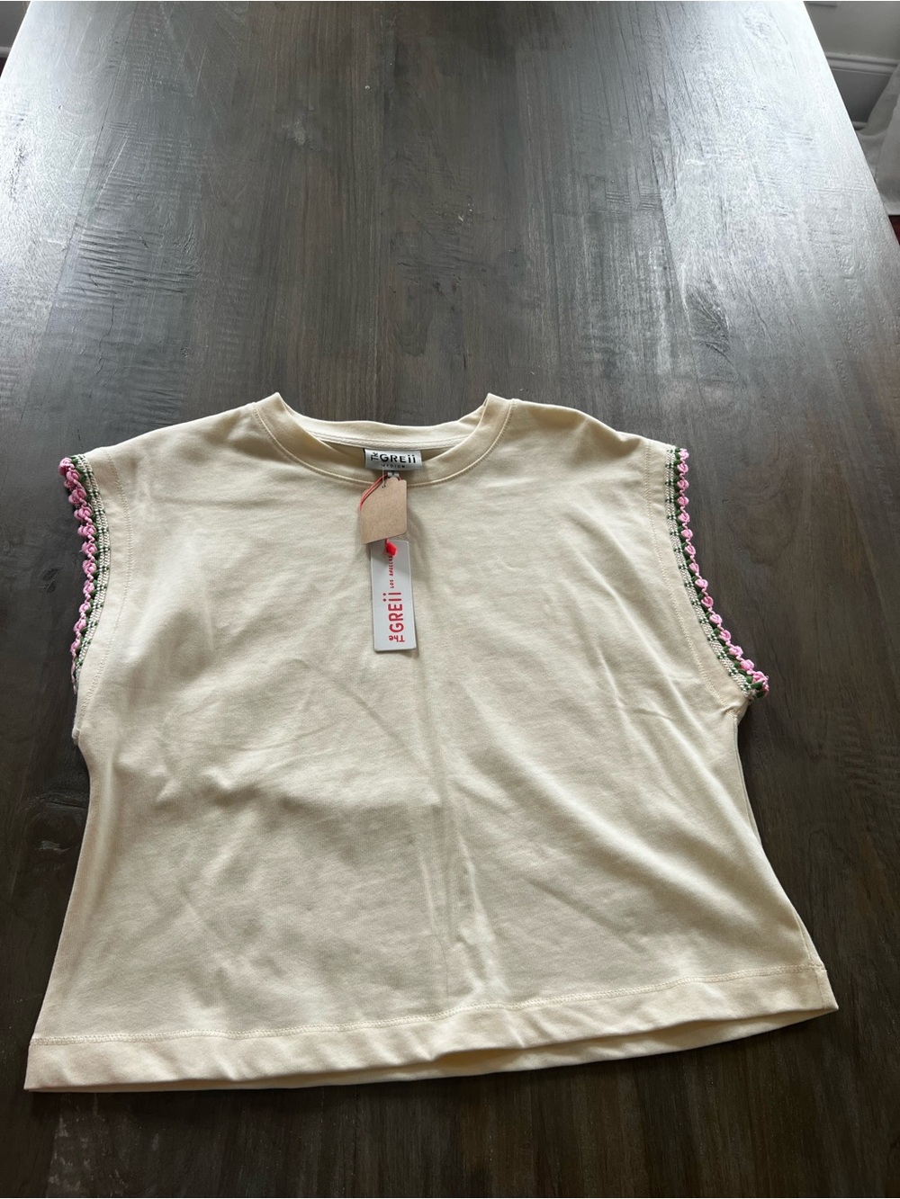 Cream Cropped Knit Tank with Pink Trim by GORLIE